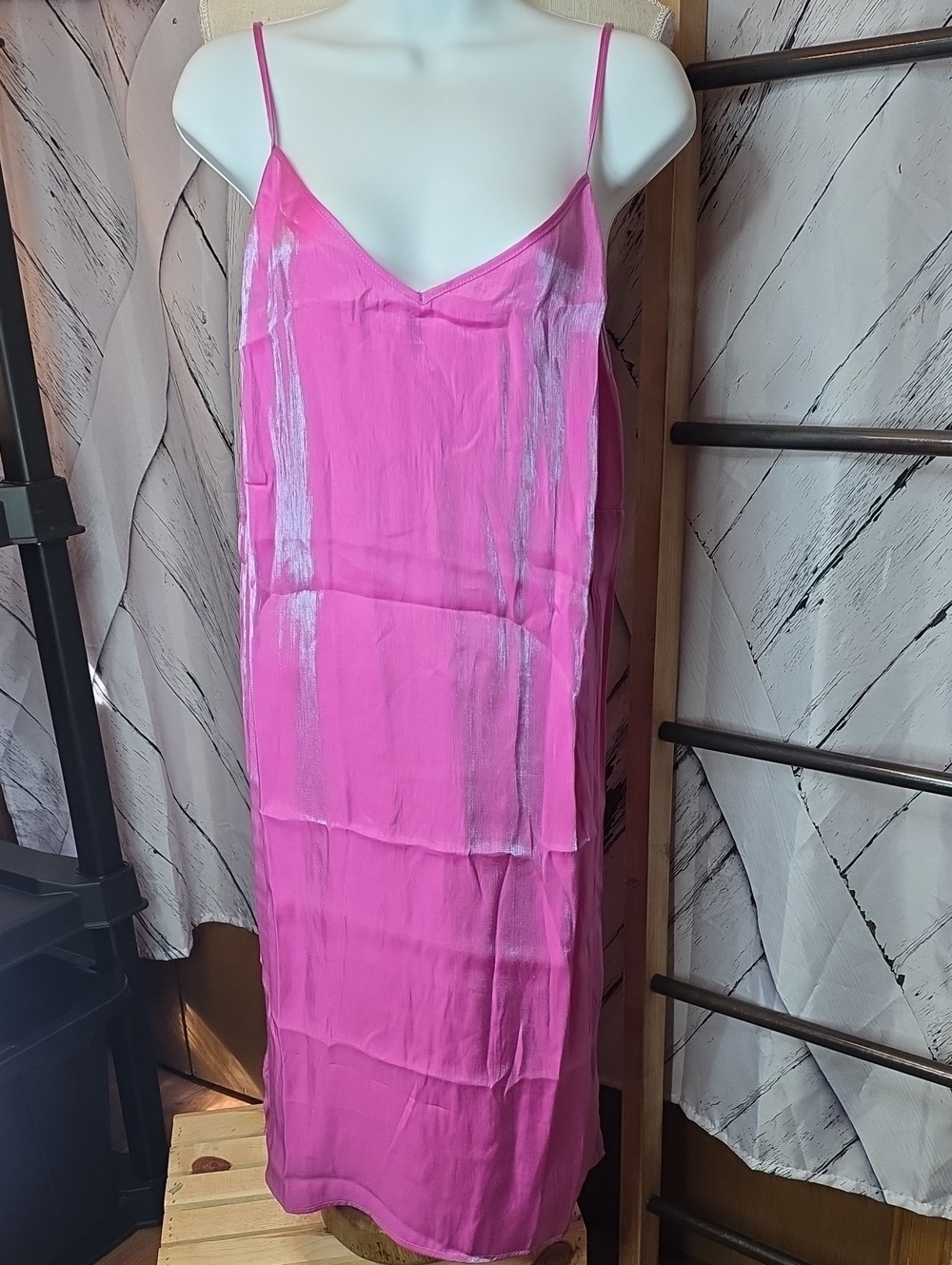ICollection Fuchsia Pink Slip Dress with Metallic Sheen Size Medium